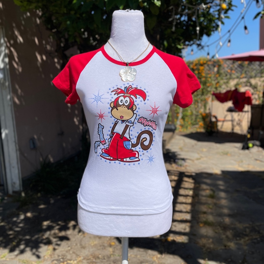 Vintage Red and White Monkey Graphic Baby Tee